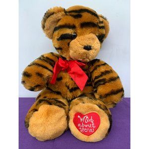 Commonwealth Toys 2001 Wild About You Heart Foot Tiger Print Teddy Bear Plastic